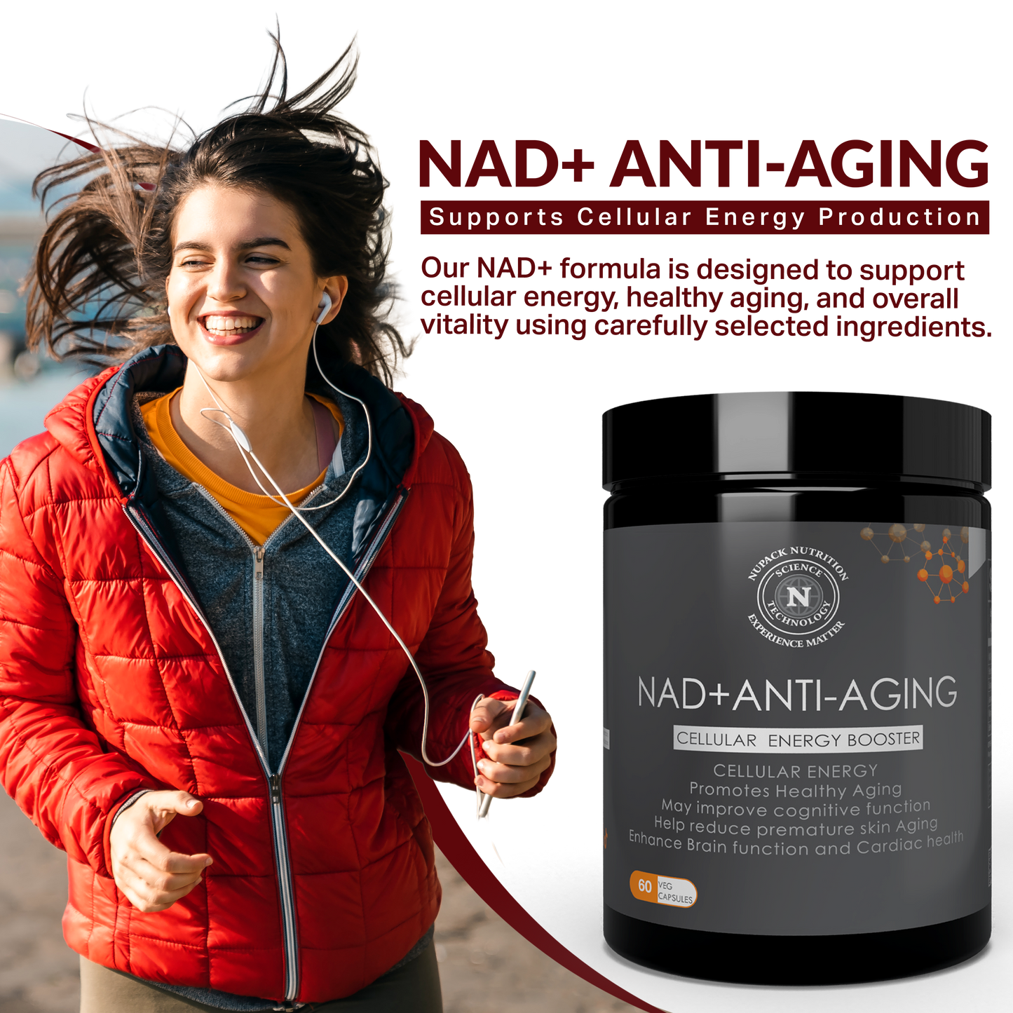 NUPACK NAD + Anti-Aging Supplement | Cellular Energy, Healthy Aging & Brain Support (60 Veg Capsules)