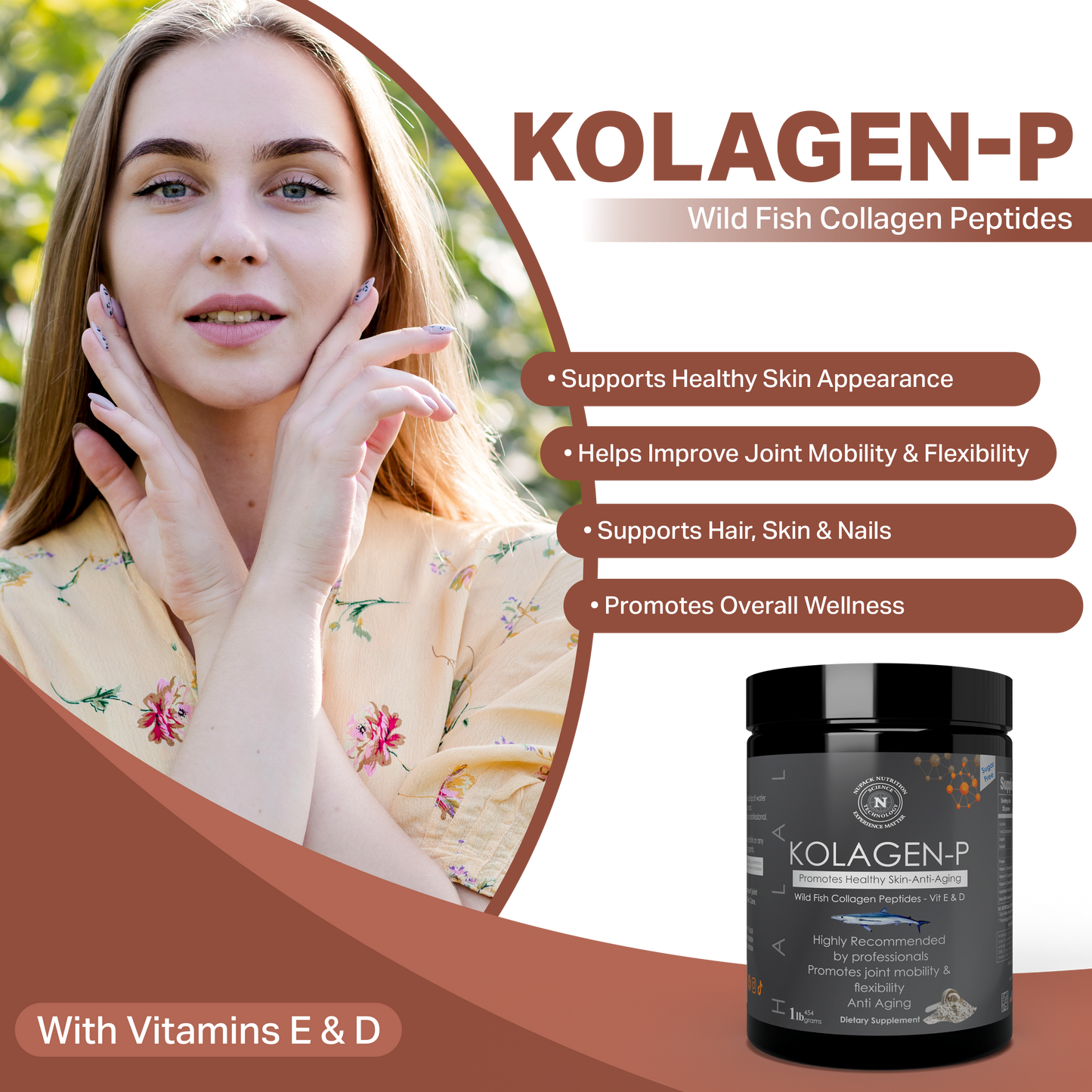 NUPACK KOLAGEN-P Wild Fish Collagen Peptides with Vitamins C, D & E | Skin & Joint Support