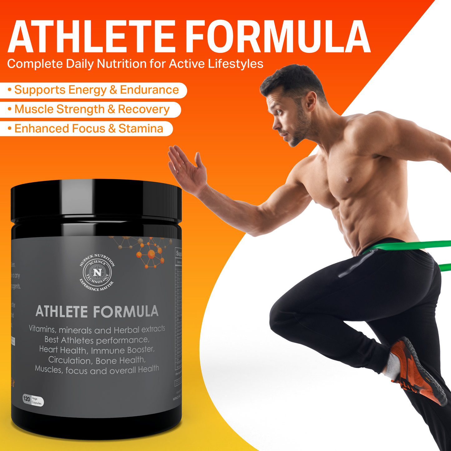 NUPACK Athlete Formula Multivitamin | Immune Support, Heart Health & Energy | 120 Veg Capsules