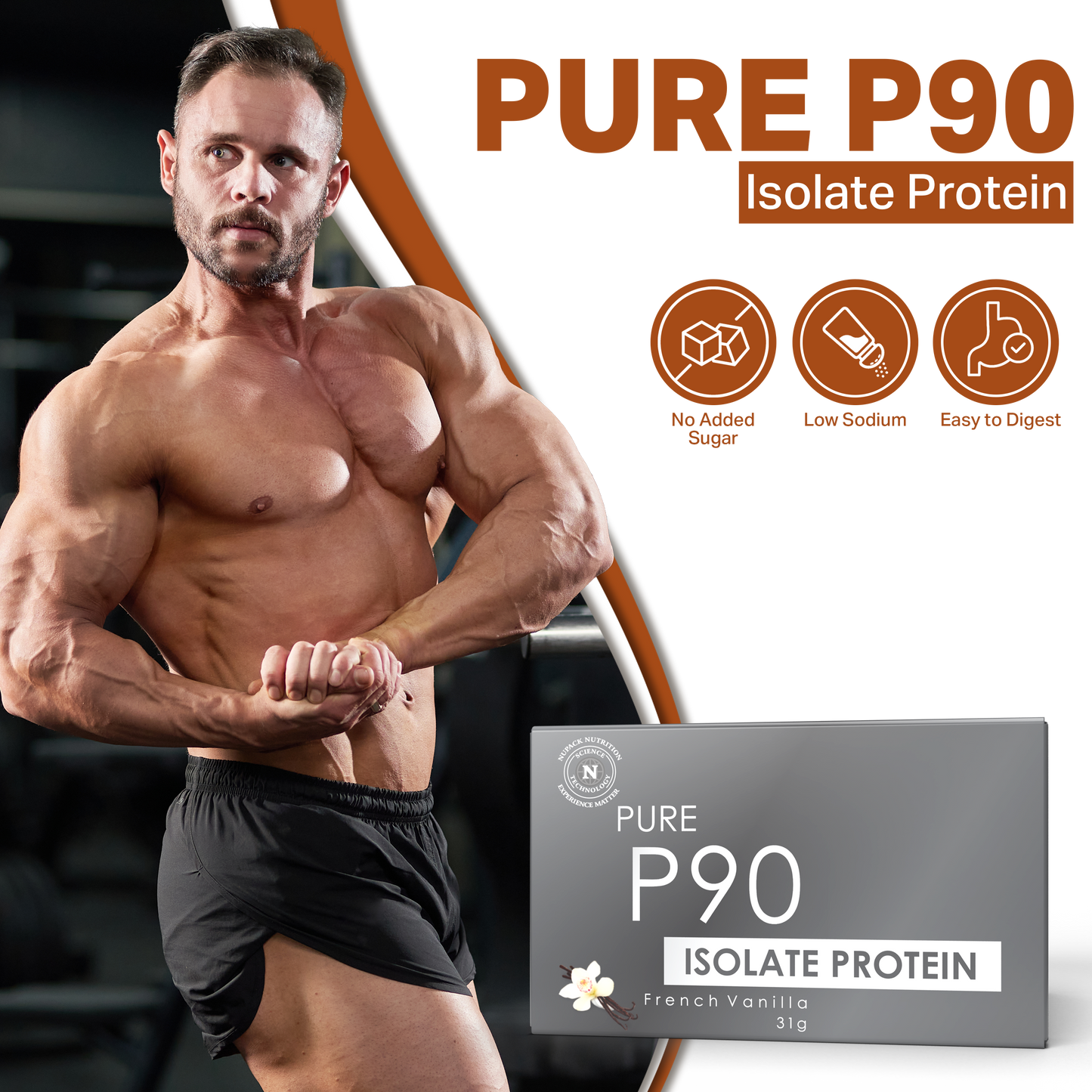 Pure P90 Isolate Protein Powder French Vanilla Flavor 25g Protein Per Serving Low Fat Low Sugar Nutrition Supplement