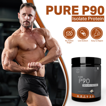 Pure P90 Isolate Protein Powder French Vanilla Flavor 25g Protein Per Serving Low Fat Low Sugar Nutrition Supplement