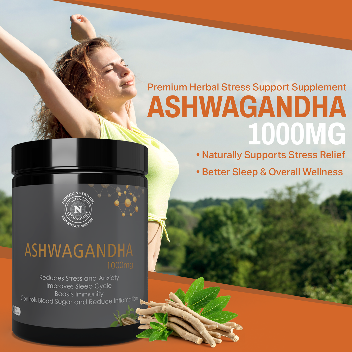 NUPACK Ashwagandha 1000mg Capsules | 5% Withanolides | Stress & Sleep Support (60 Veg Caps)