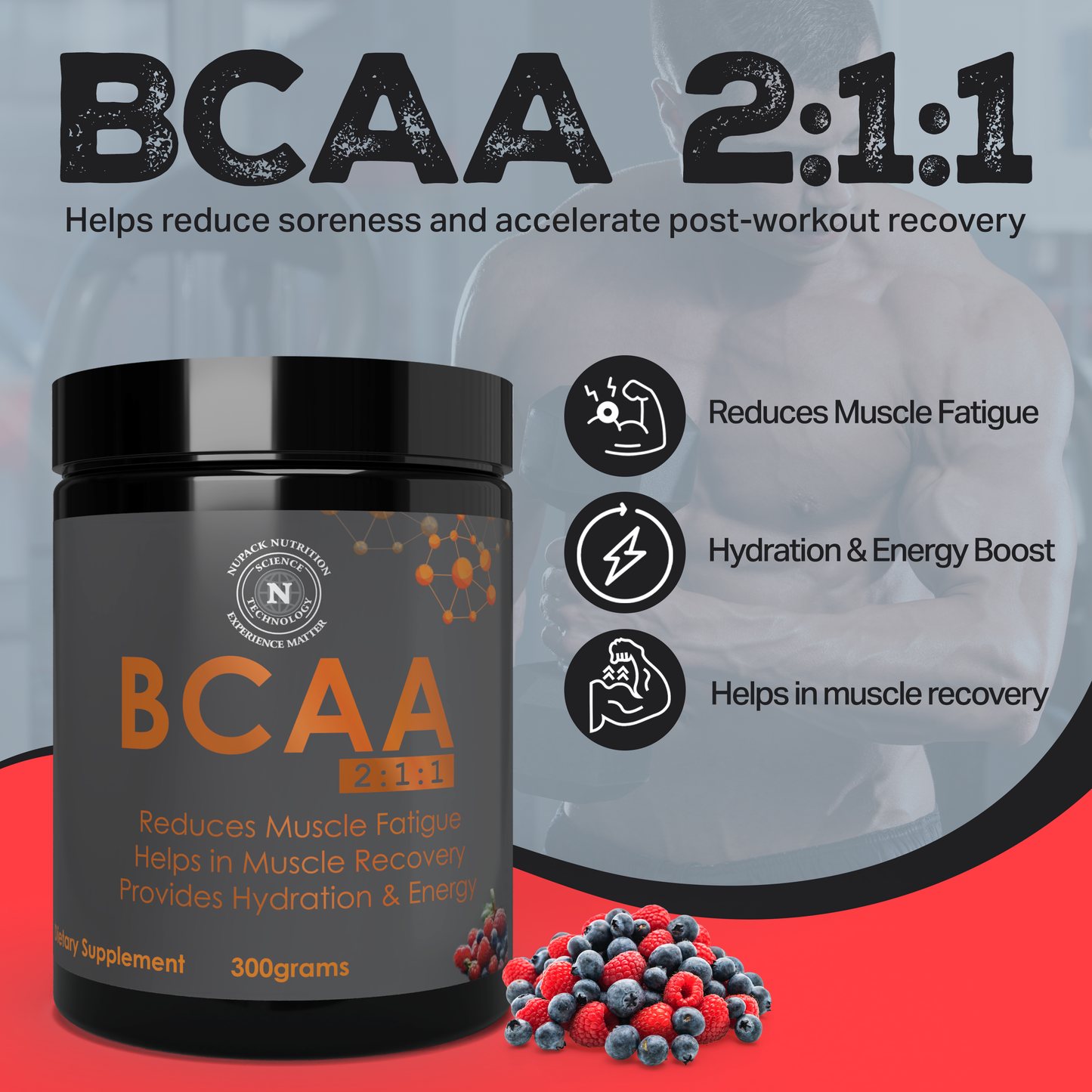 BCAA 2:1:1 Berry Blast Powder 300g | Muscle Recovery, Energy & Hydration