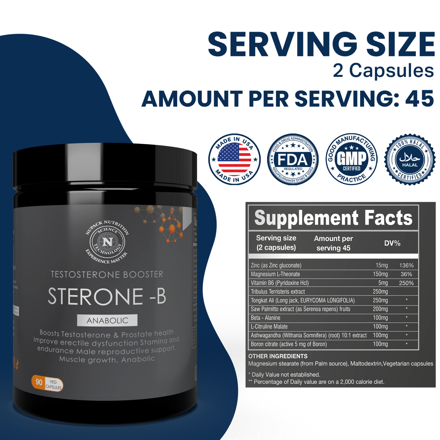 NUPACK Sterone-B Testosterone Booster | Muscle, Stamina & Prostate Support | 90 Veg Capsules