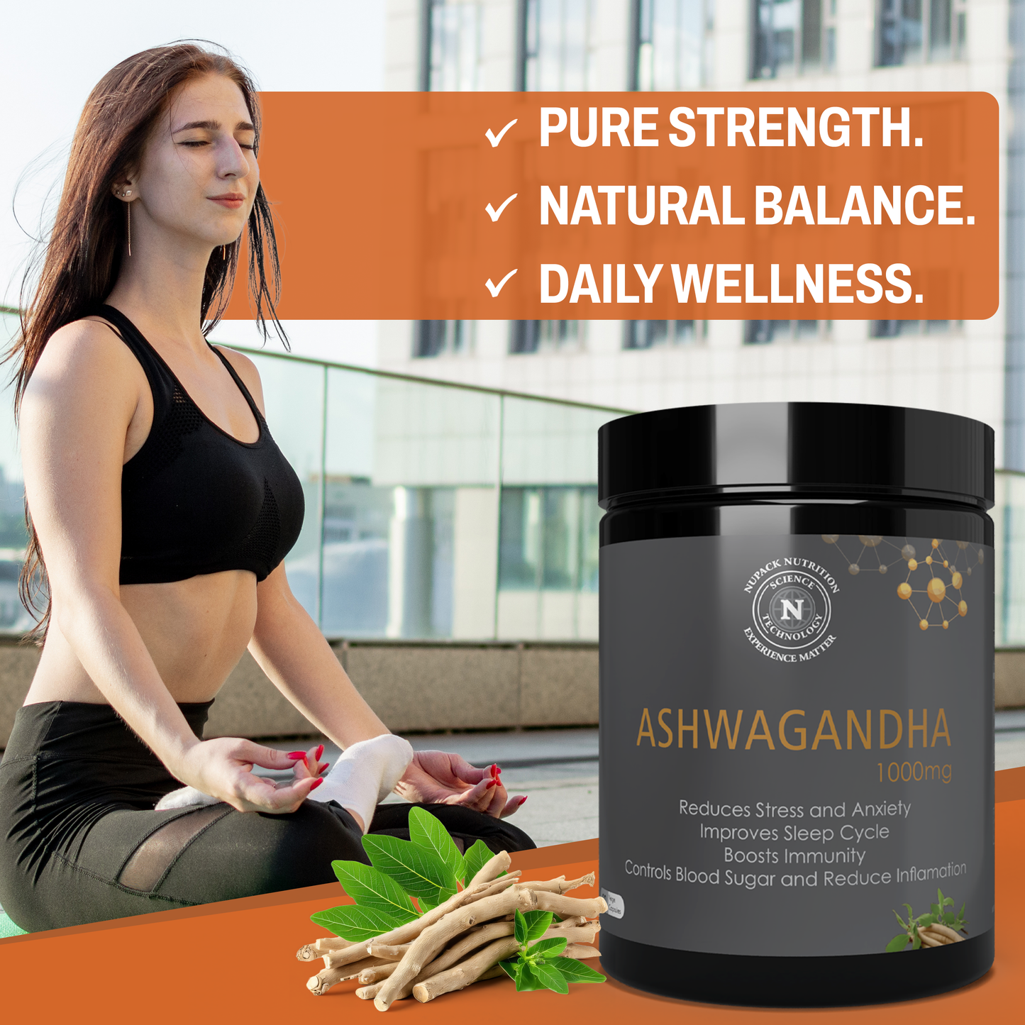 NUPACK Ashwagandha 1000mg Capsules | 5% Withanolides | Stress & Sleep Support (60 Veg Caps)