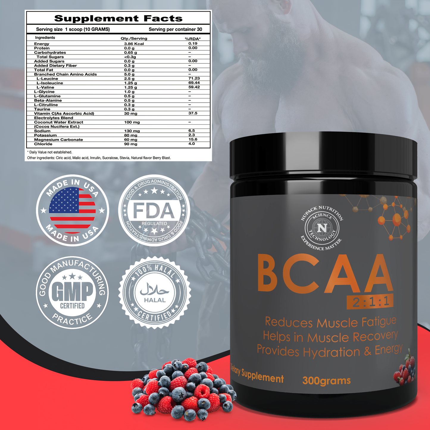 BCAA 2:1:1 Berry Blast Powder 300g | Muscle Recovery, Energy & Hydration