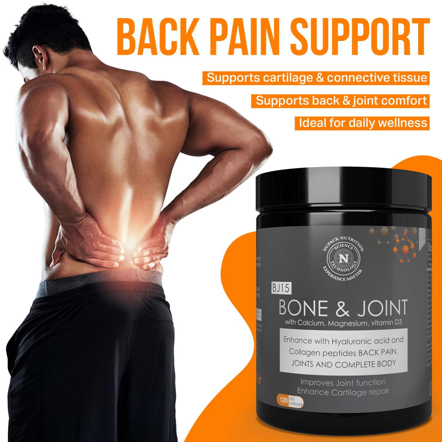 NUPACK Bone & Joint Support Supplement with Glucosamine, MSM, Collagen & Vitamin D3 | 120 Veg Capsules