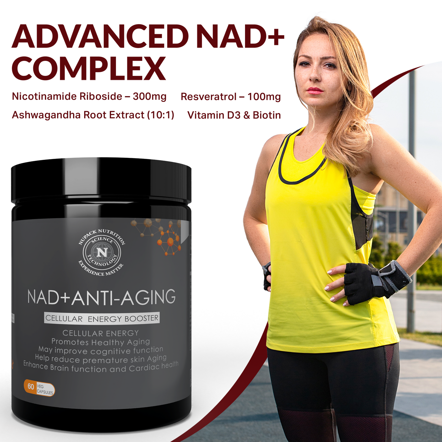 NUPACK NAD + Anti-Aging Supplement | Cellular Energy, Healthy Aging & Brain Support (60 Veg Capsules)