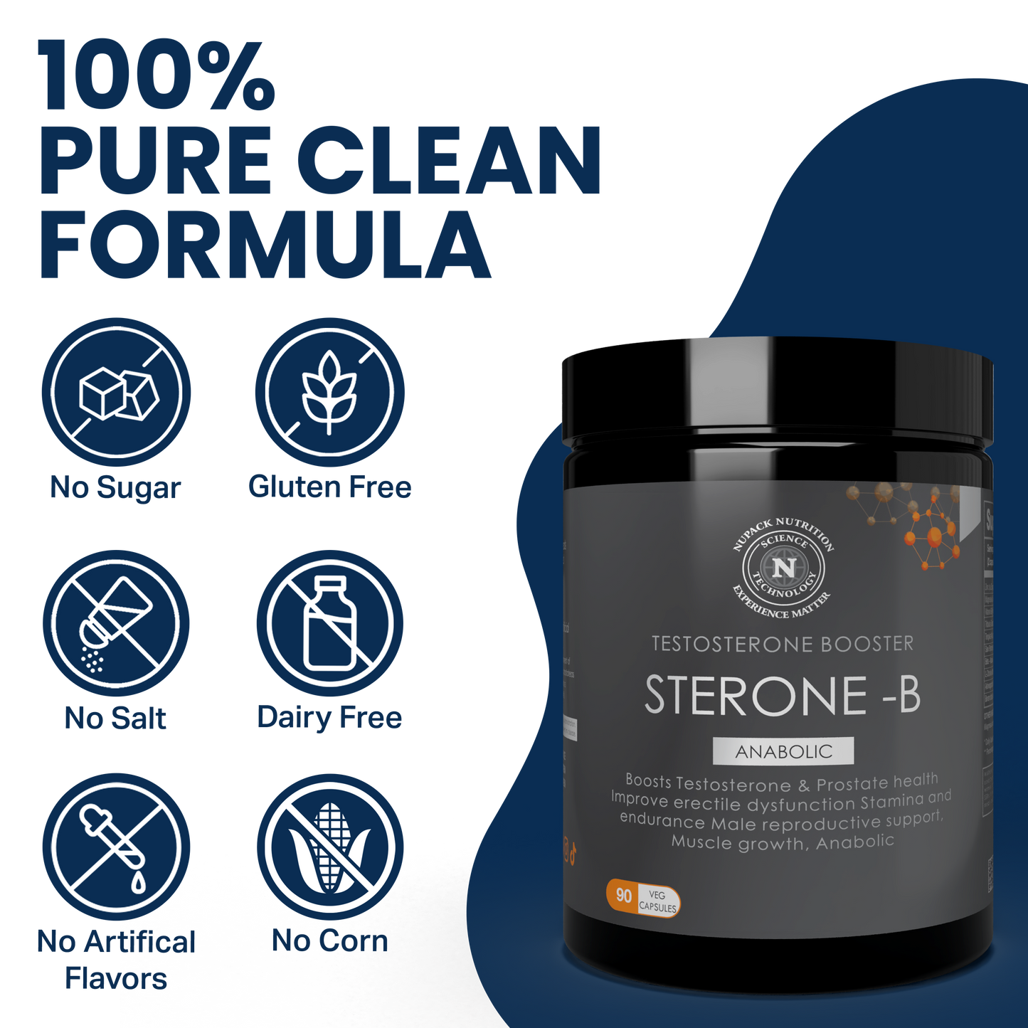 NUPACK Sterone-B Testosterone Booster | Muscle, Stamina & Prostate Support | 90 Veg Capsules