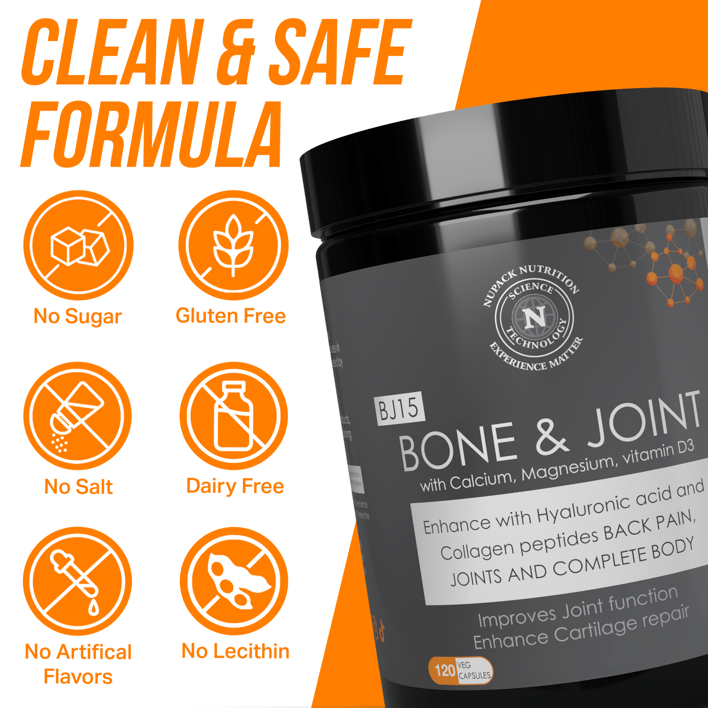 NUPACK Bone & Joint Support Supplement with Glucosamine, MSM, Collagen & Vitamin D3 | 120 Veg Capsules