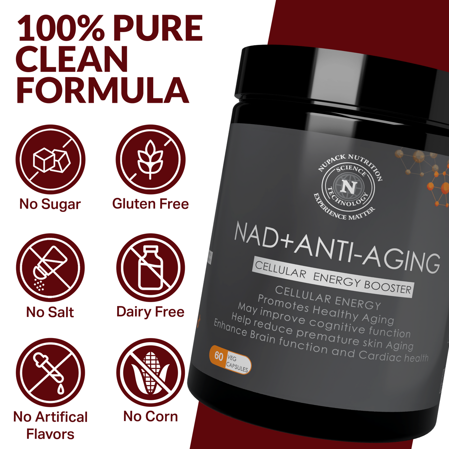 NUPACK NAD + Anti-Aging Supplement | Cellular Energy, Healthy Aging & Brain Support (60 Veg Capsules)