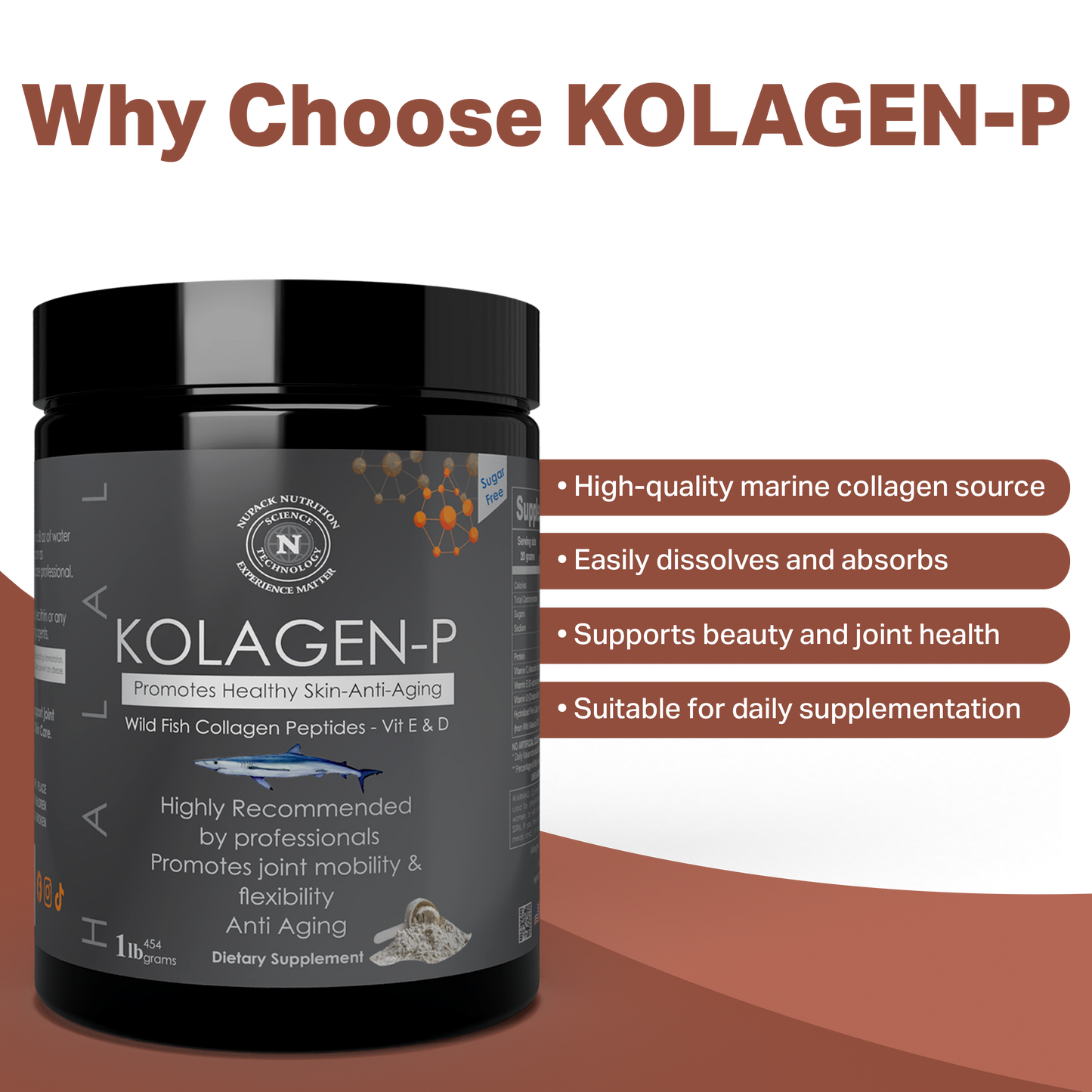 NUPACK KOLAGEN-P Wild Fish Collagen Peptides with Vitamins C, D & E | Skin & Joint Support