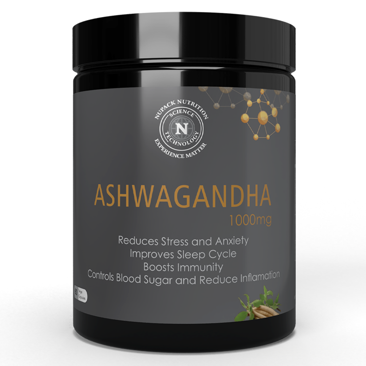 NUPACK Ashwagandha 1000mg Capsules | 5% Withanolides | Stress & Sleep Support (60 Veg Caps)