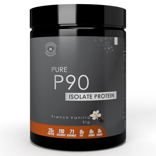 Pure P90 Isolate Protein Powder French Vanilla Flavor 25g Protein Per Serving Low Fat Low Sugar Nutrition Supplement