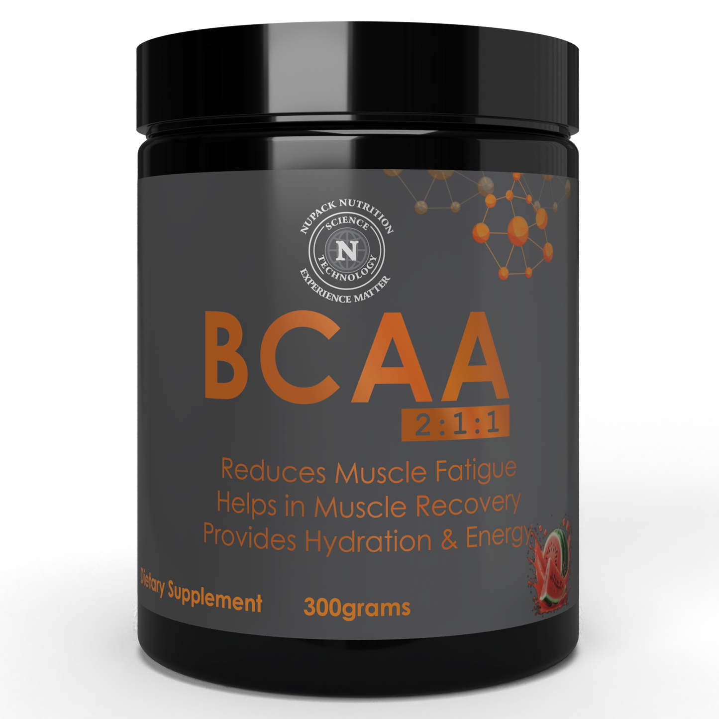 NUPACK BCAA 2:1:1 Watermelon Powder 300g | Amino Acid Supplement for Muscle Recovery, Hydration & Workout Support